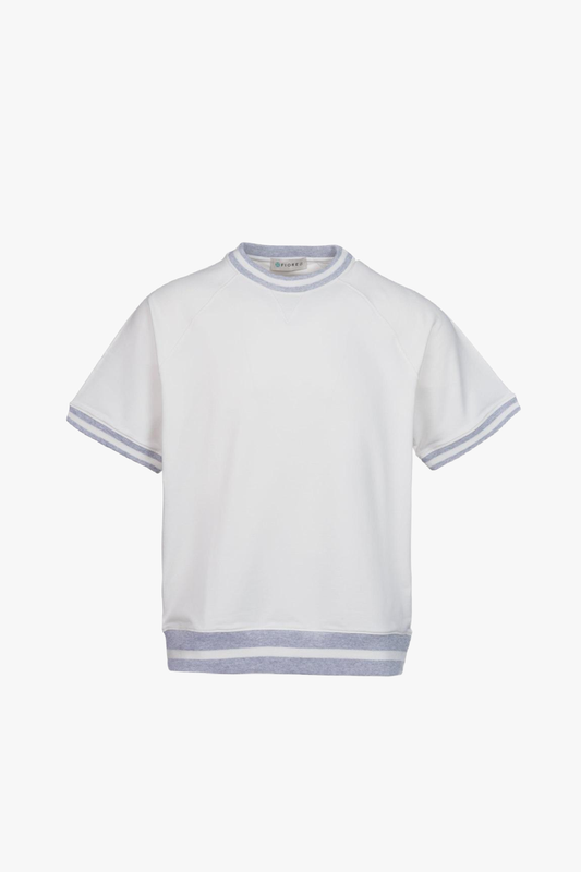 T-shirt felpa in cotone con elastico a contrasto bianco