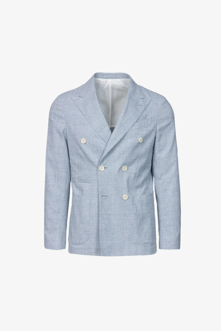 Giacca Venezia doppiopetto in cotone Principe di Galles azzurro