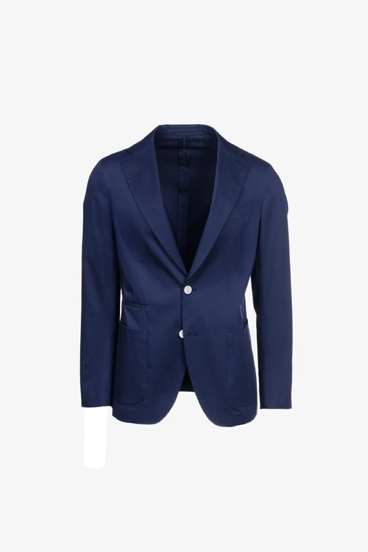 Giacca Napoli monopetto destrutturata in cotone elasticizzato blu
