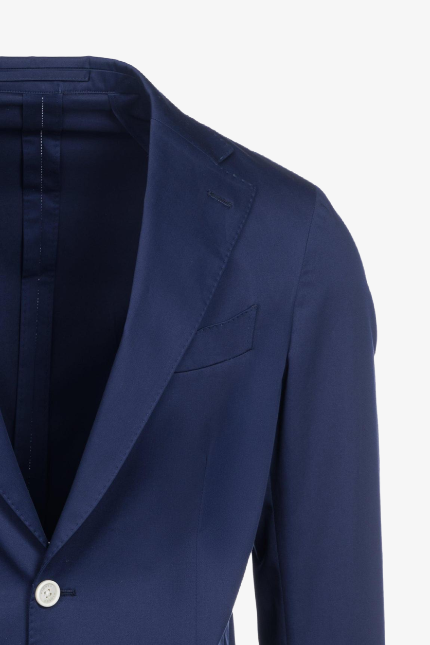 Giacca Napoli monopetto destrutturata in cotone elasticizzato blu