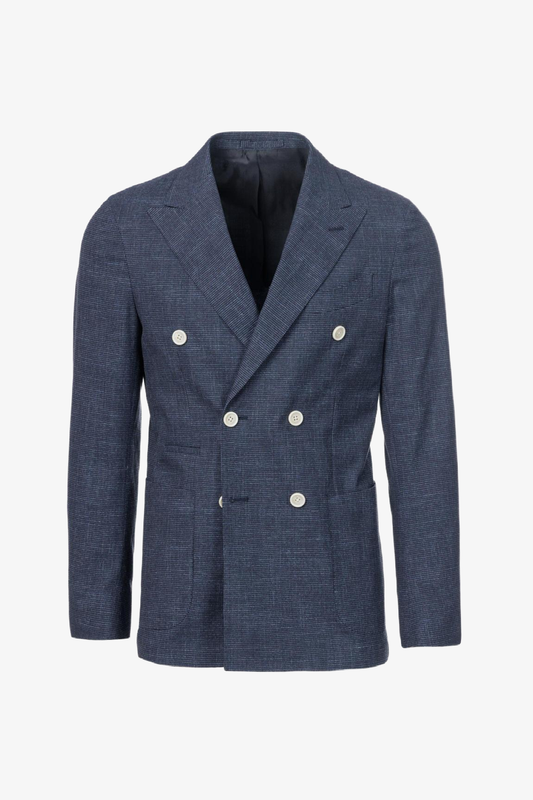 Giacca Venezia doppiopetto in cotone pied de poule blu