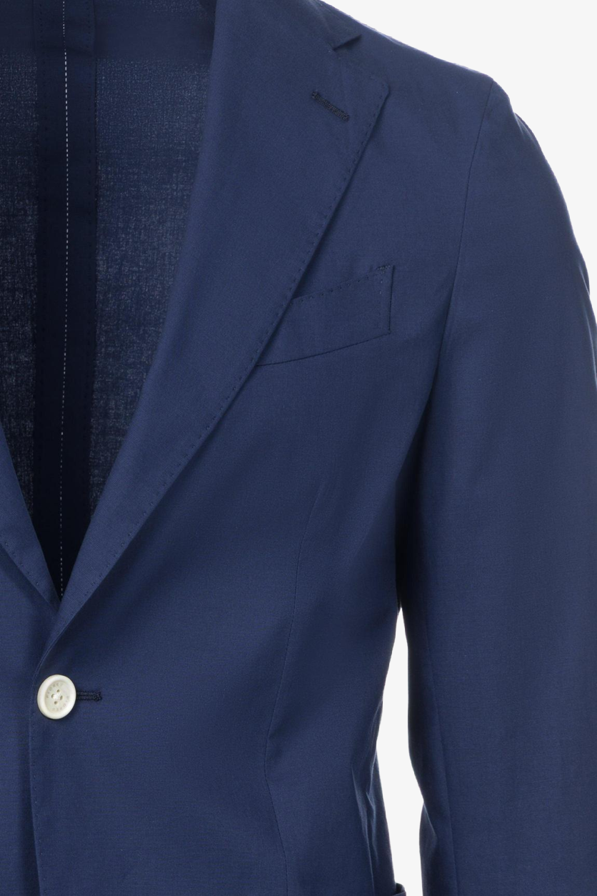 Giacca Napoli monopetto in cotone stretch melangiato blu