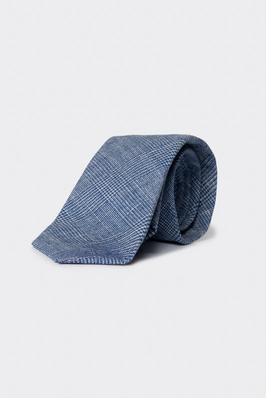 Cravatta in cotone con motivo principe di Galles blu