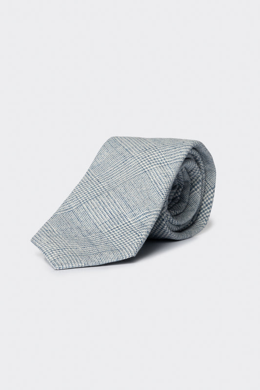 Cravatta in cotone con motivo principe di Galles blu