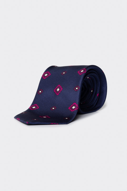 Cravatta in seta con fantasia geometrica blu