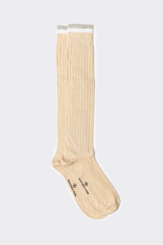 Calza lunga a coste con profili a contrasto beige