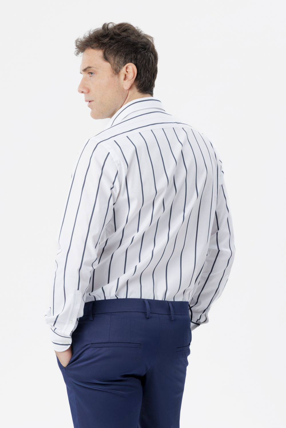 Camicia in cotone riga blu