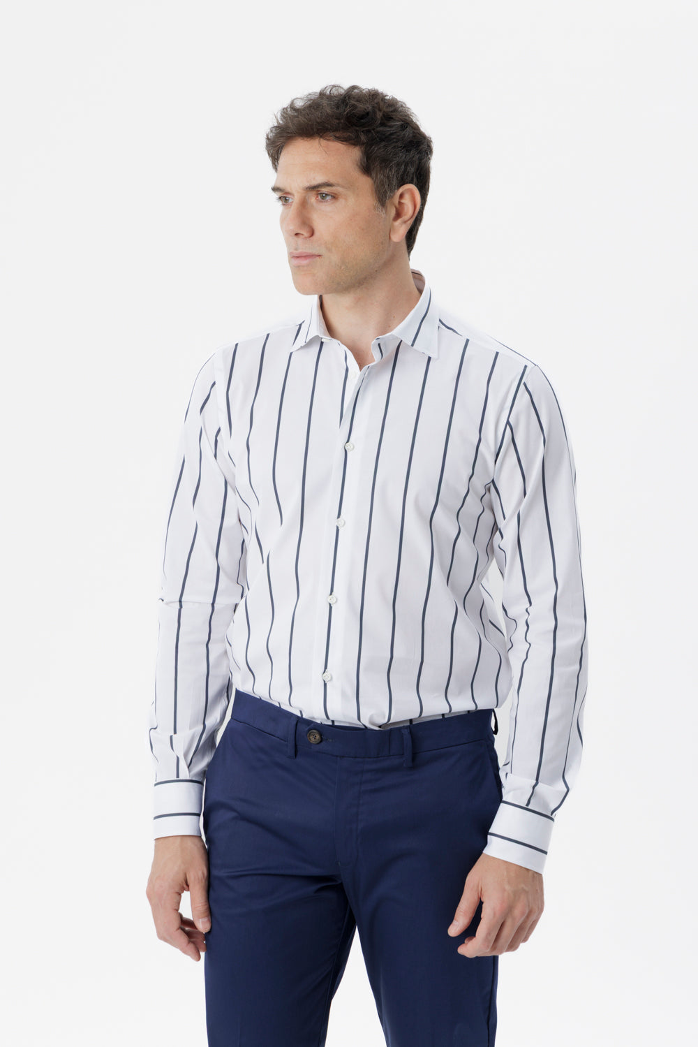 Camicia in cotone riga blu