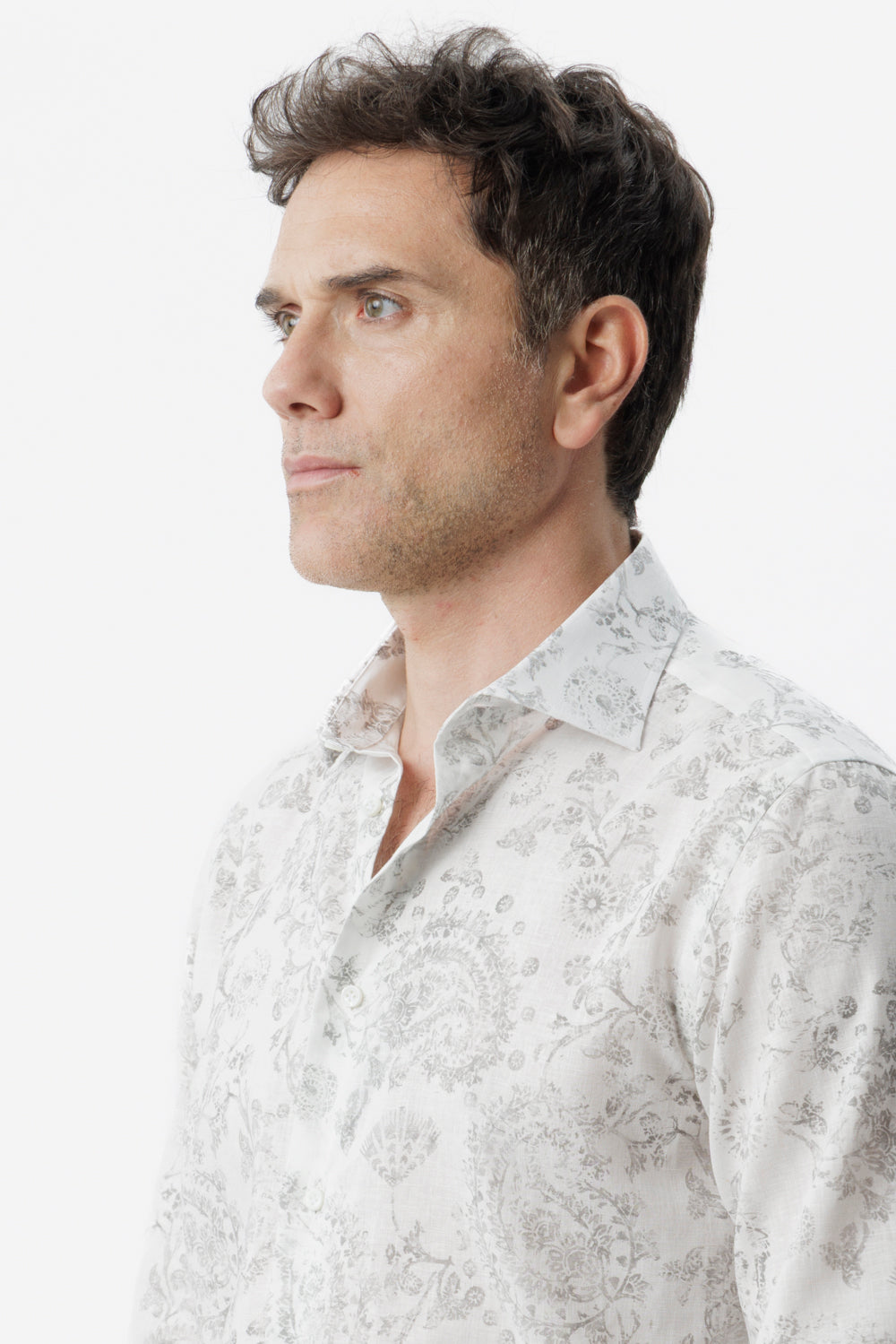 Camicia lino cotone fantasia paisley grigio
