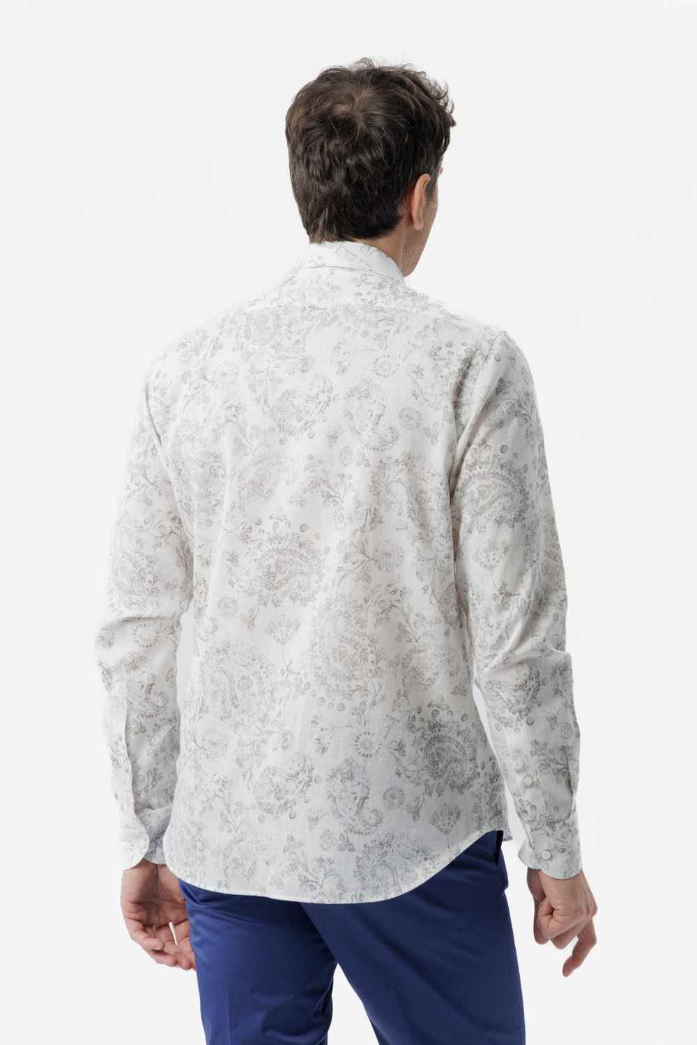 Camicia lino cotone fantasia paisley grigio