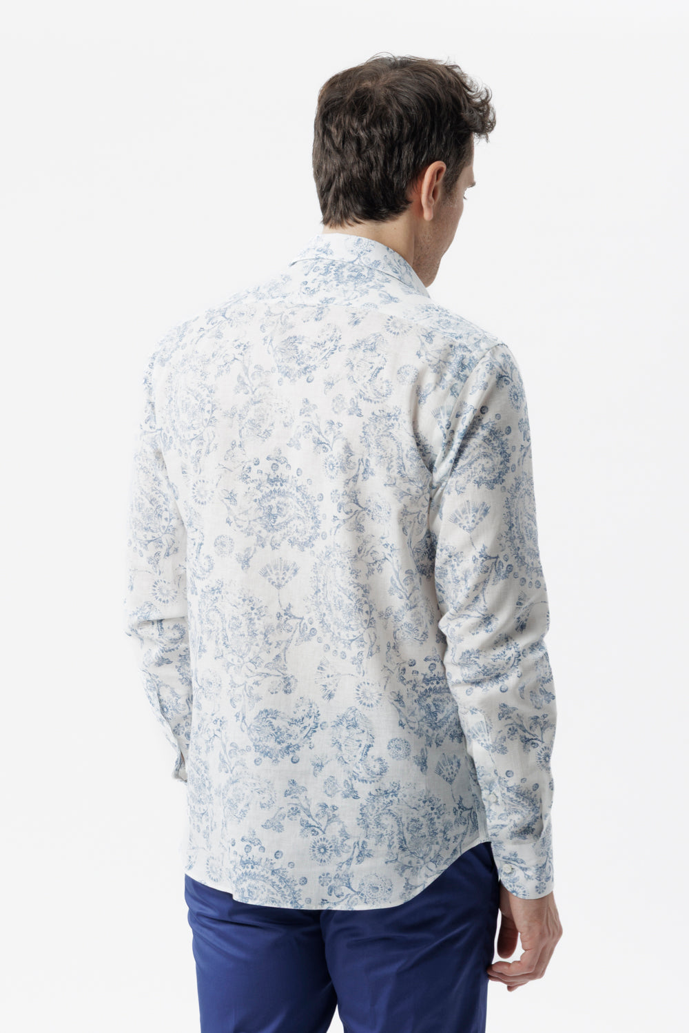 Camicia lino cotone fantasia paisley blu