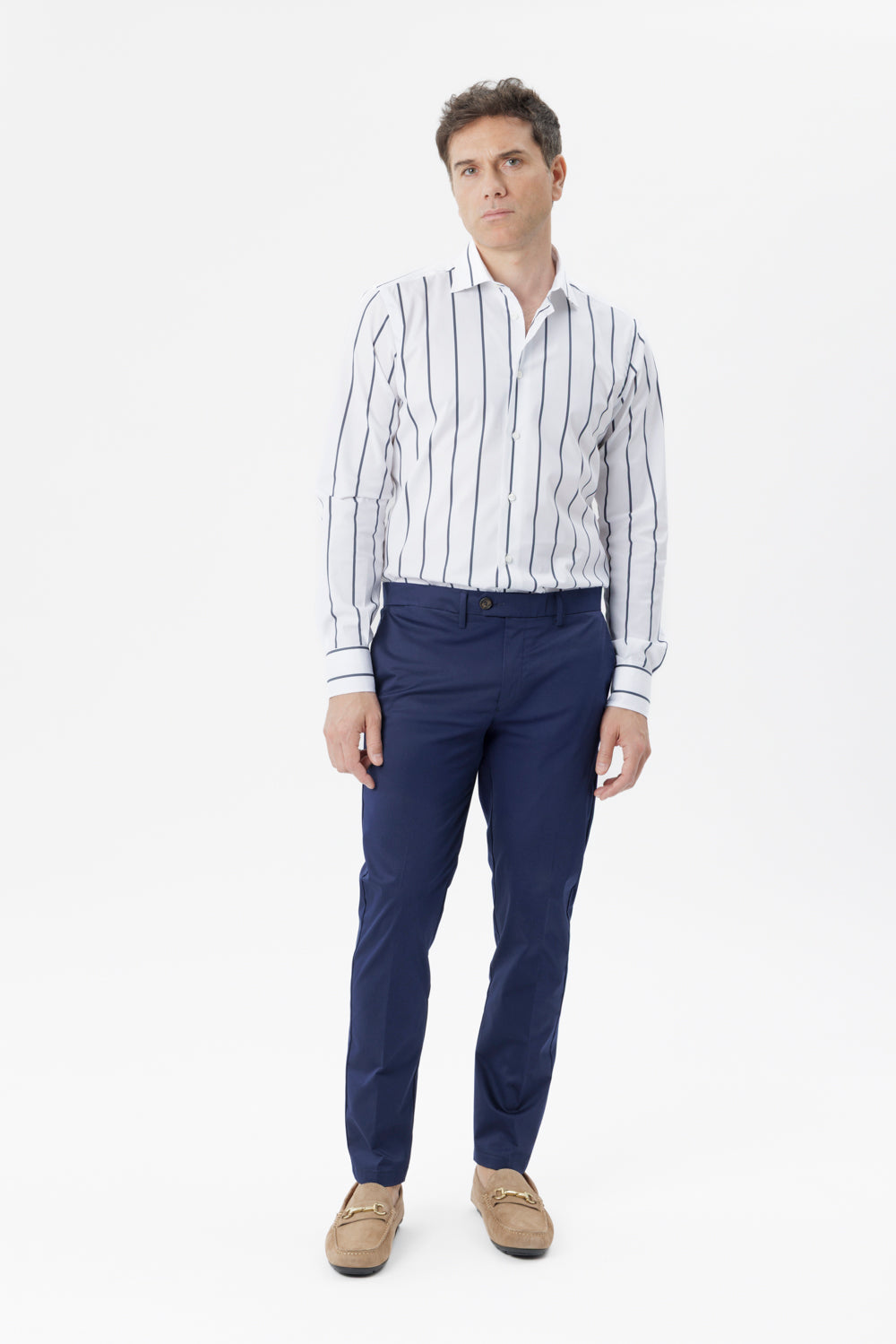 Camicia in cotone riga blu