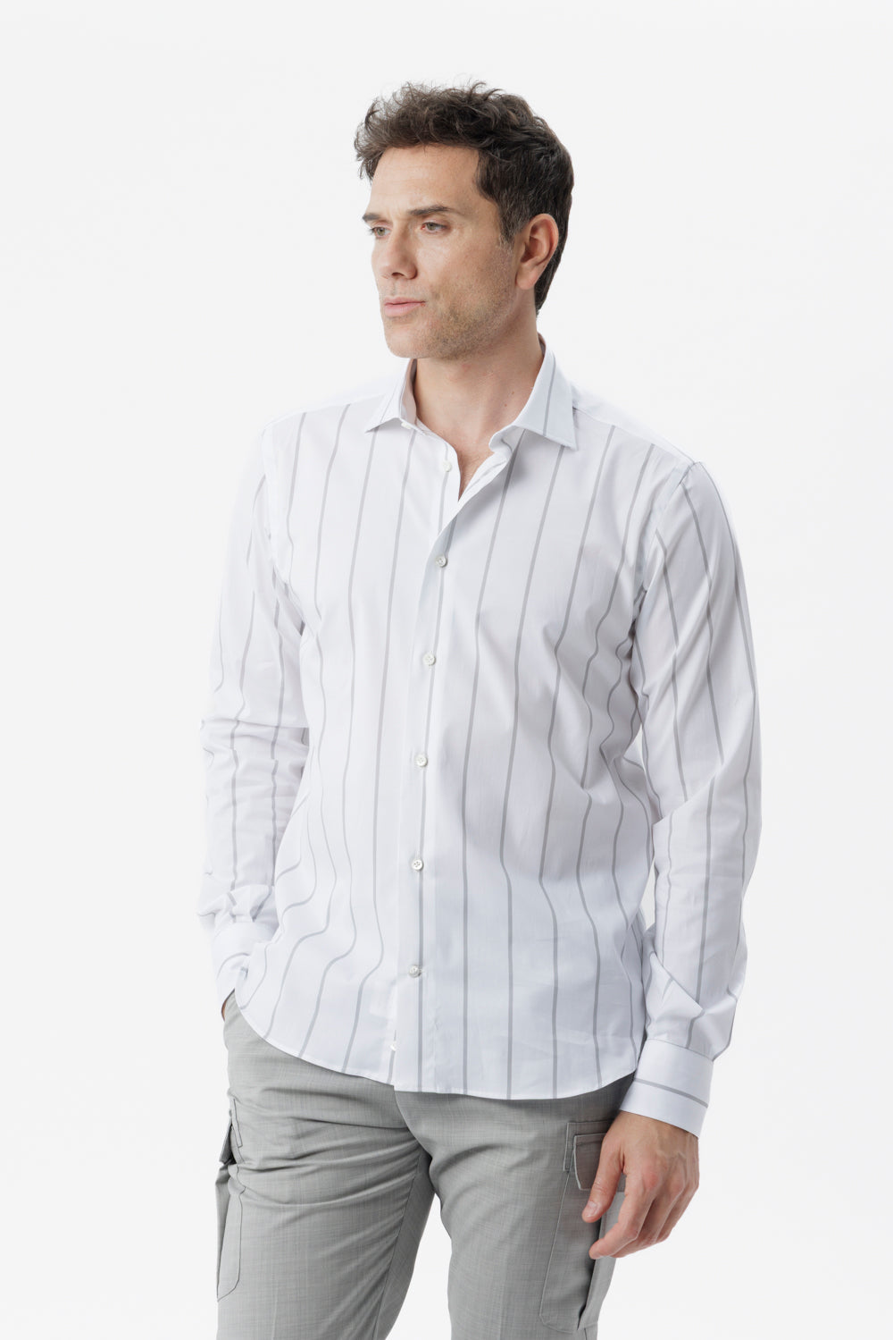 Camicia in cotone riga grigio