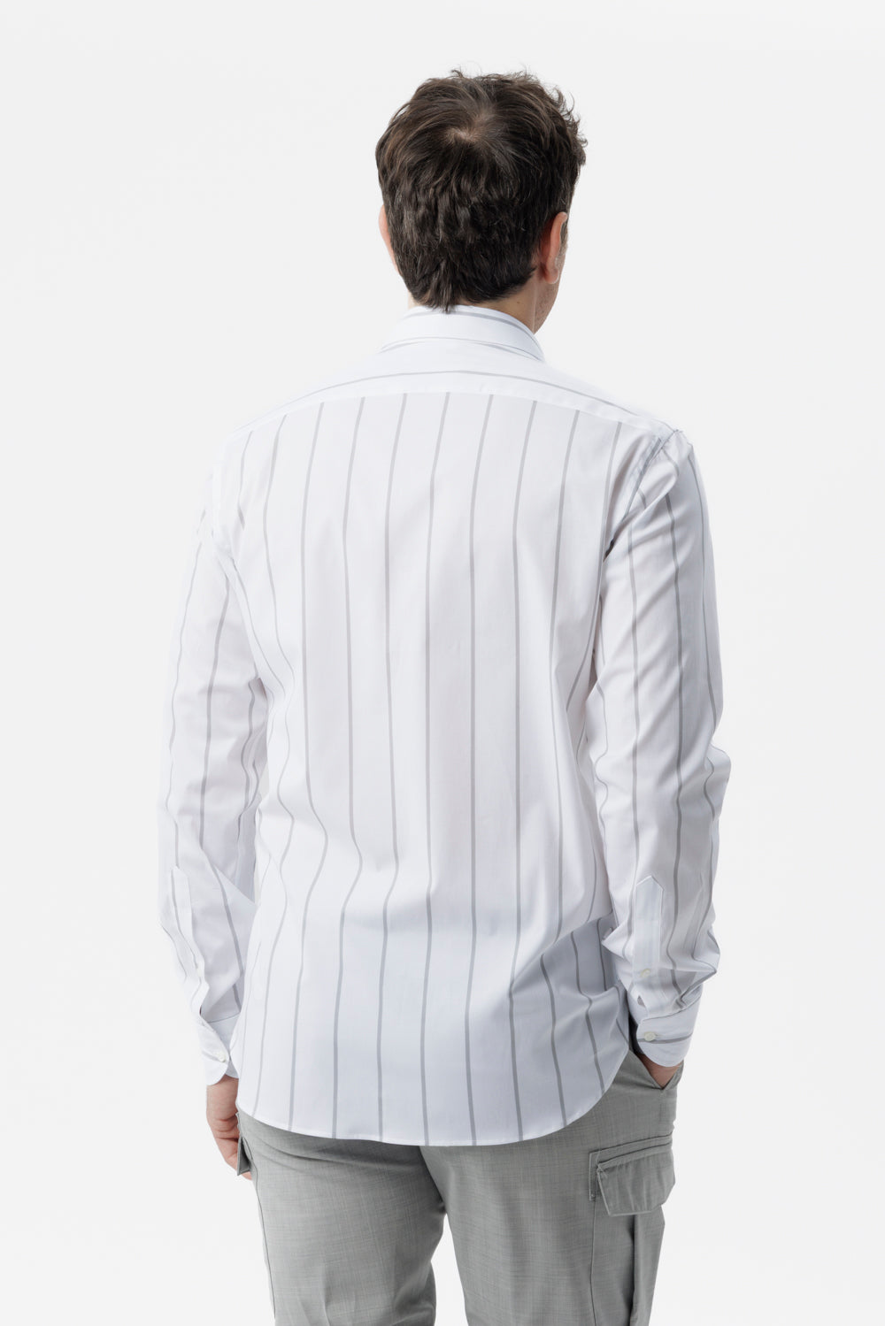 Camicia in cotone riga grigio