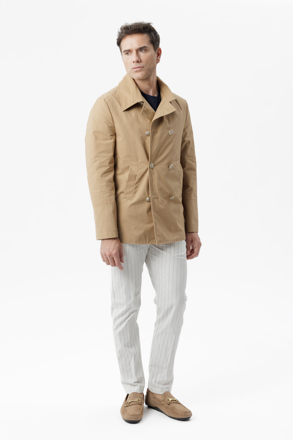 Caban doppiopetto in cotone techno cammello