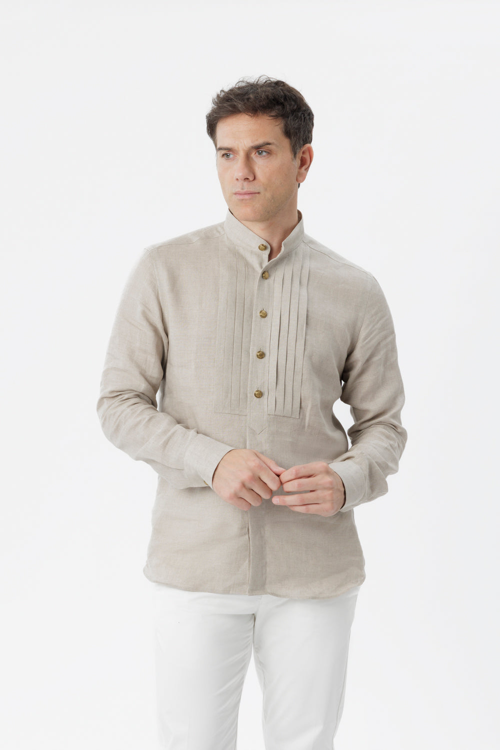 Camicia lino collo alla coreana