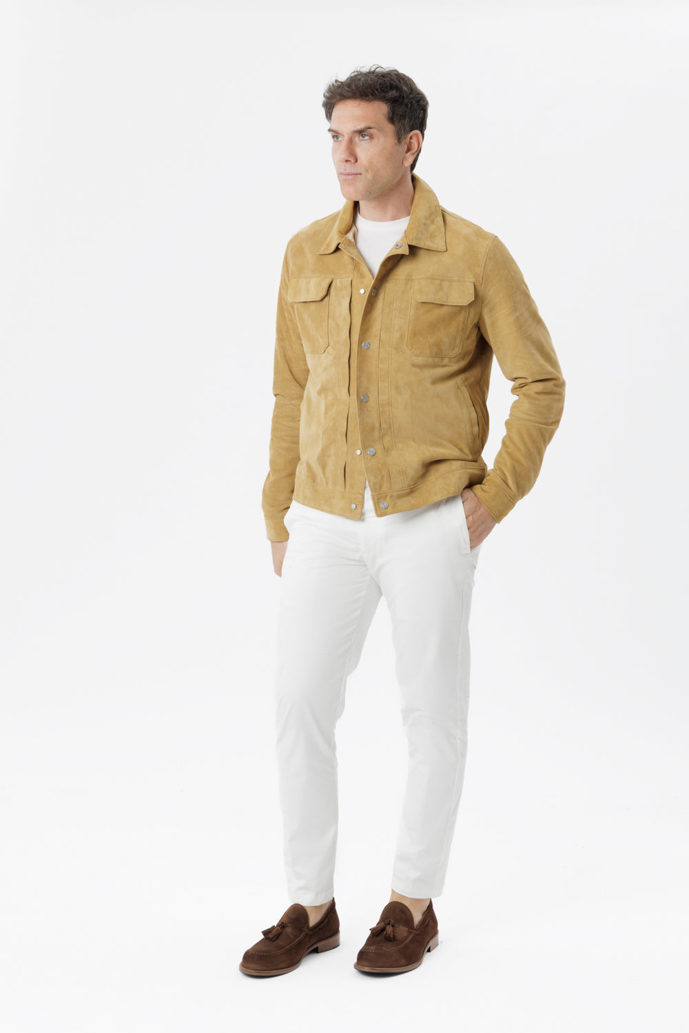 Giubbino in pelle scamosciata miele