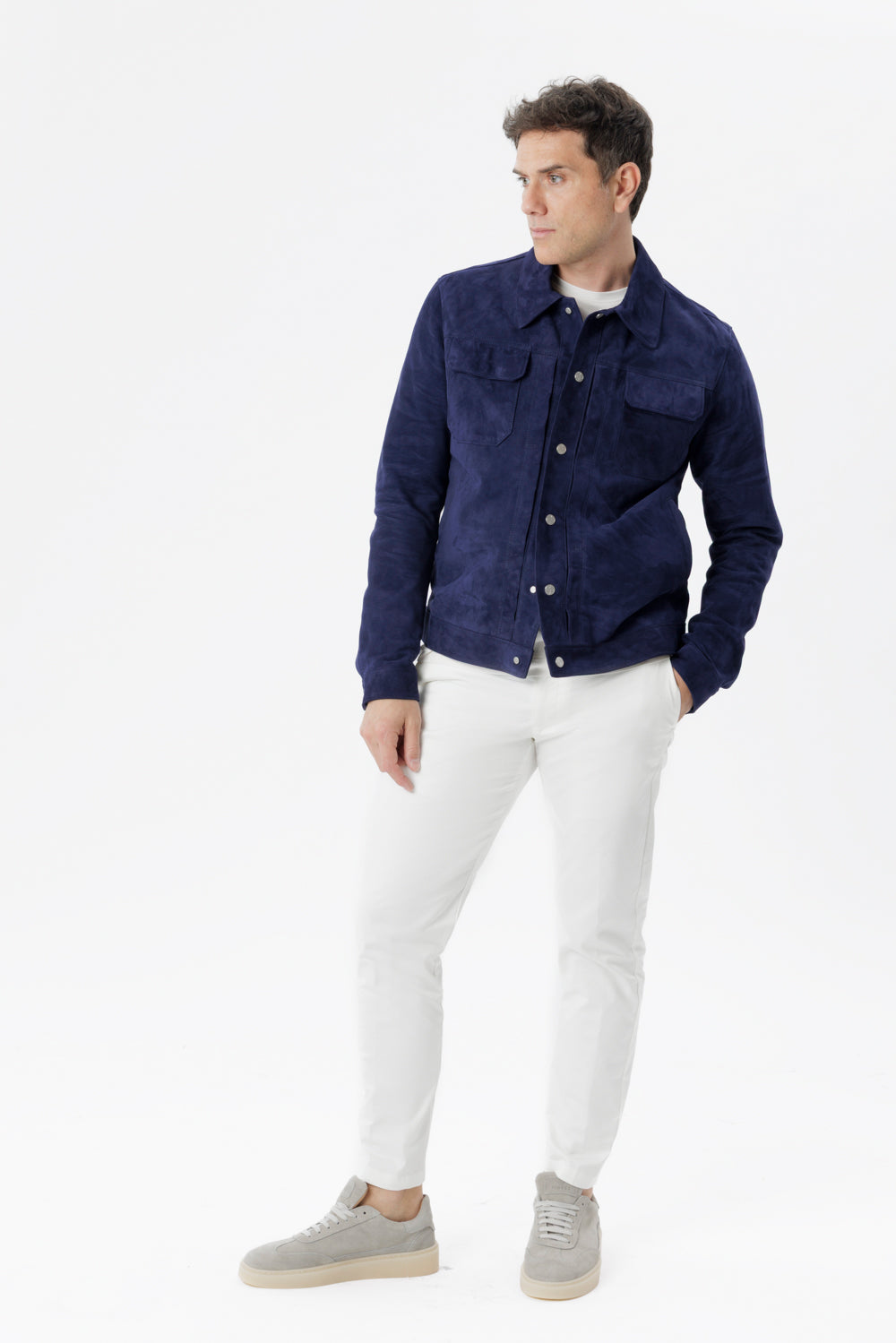 Giubbino in pelle scamosciata blu