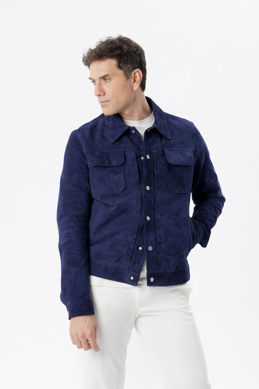 Giubbino in pelle scamosciata blu