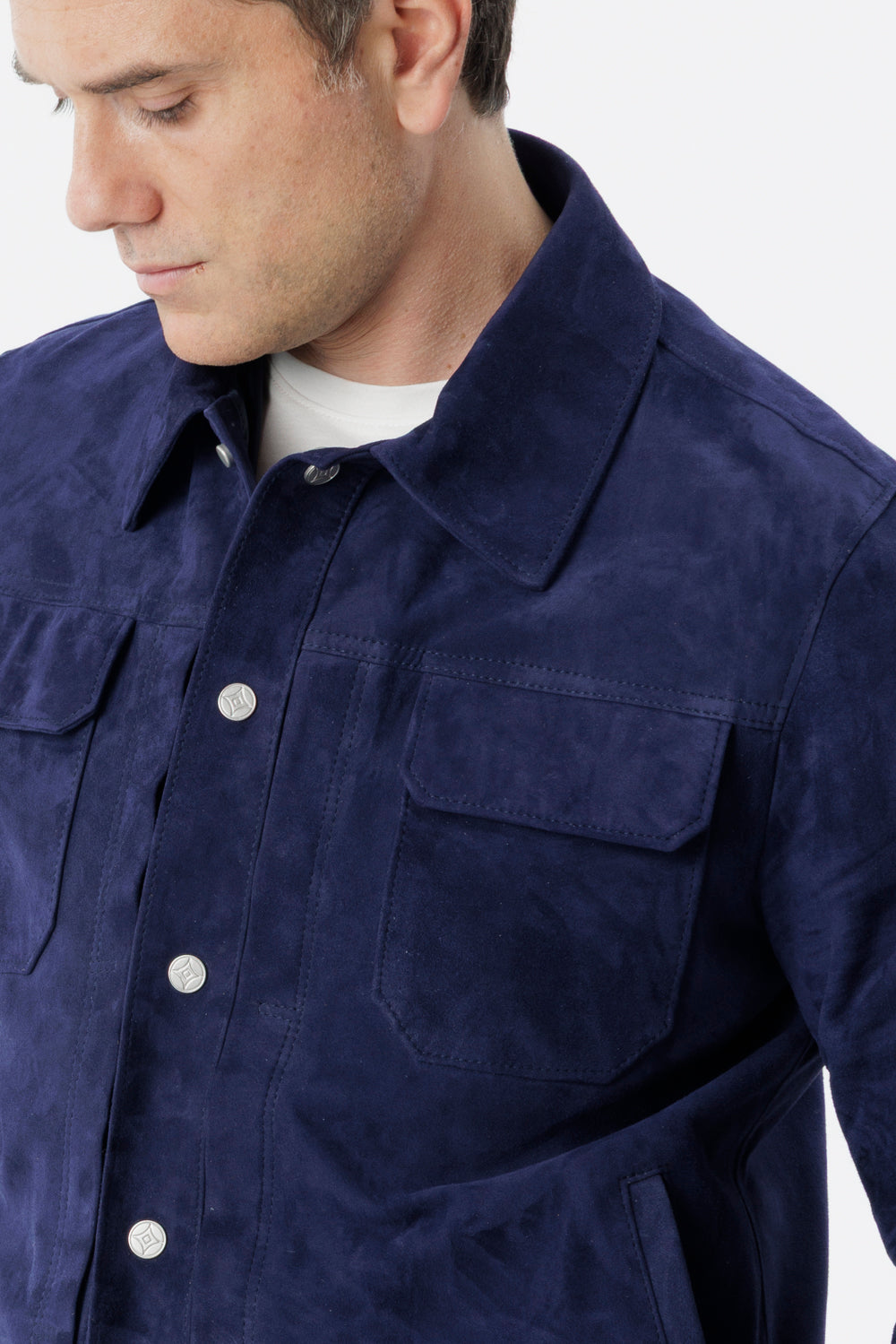 Giubbino in pelle scamosciata blu