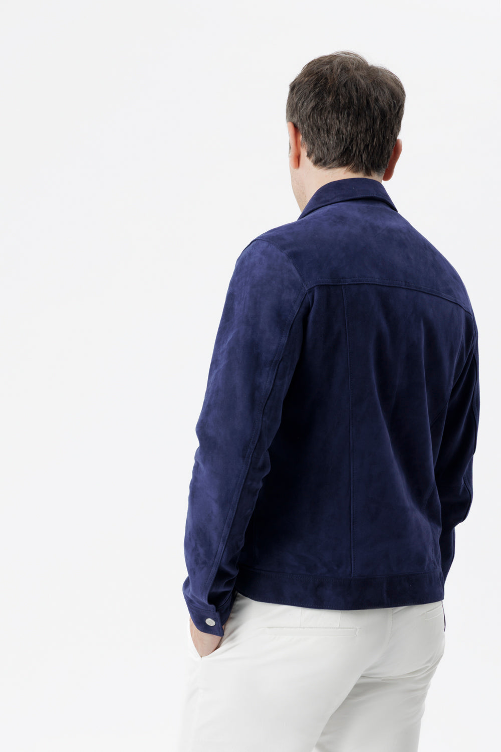 Giubbino in pelle scamosciata blu