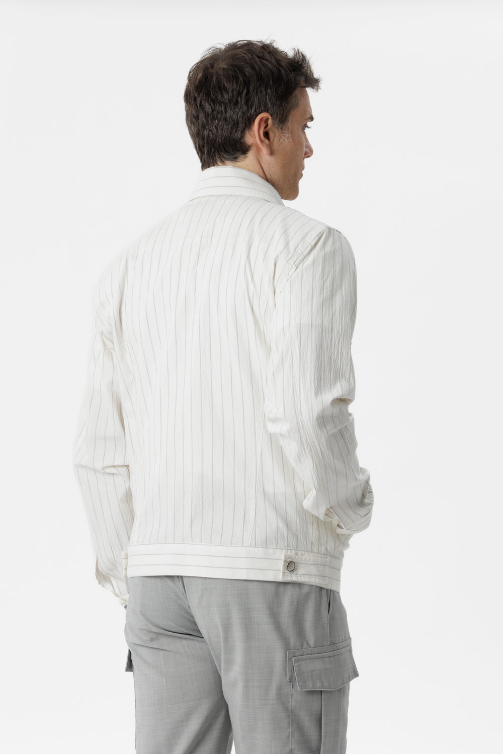 Giacca worker a righe verticali bianco