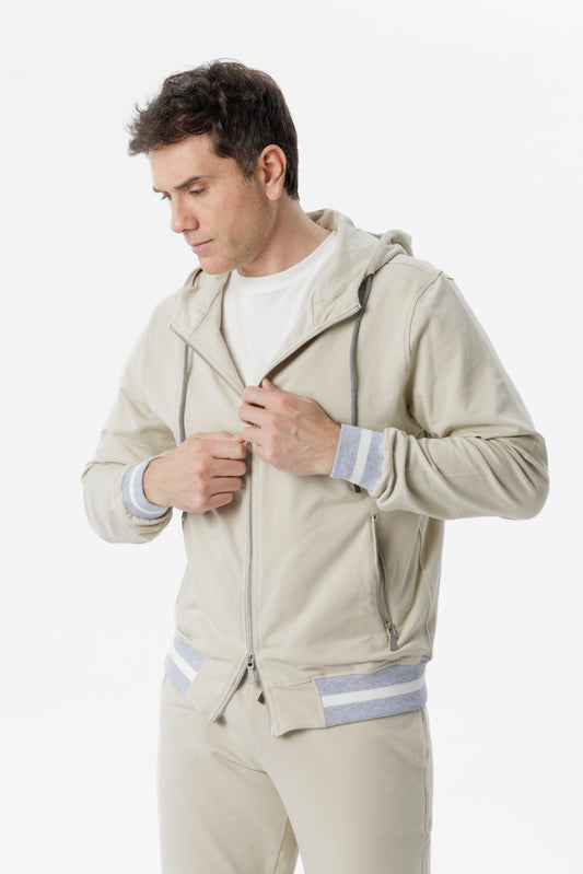 Felpa full zip con cappuccio sabbia