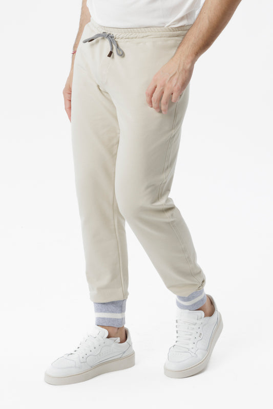 Pantalone in felpa con fondo bicolore sabbia