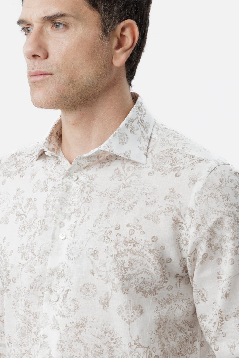 Camicia lino cotone fantasia paisley ecrù