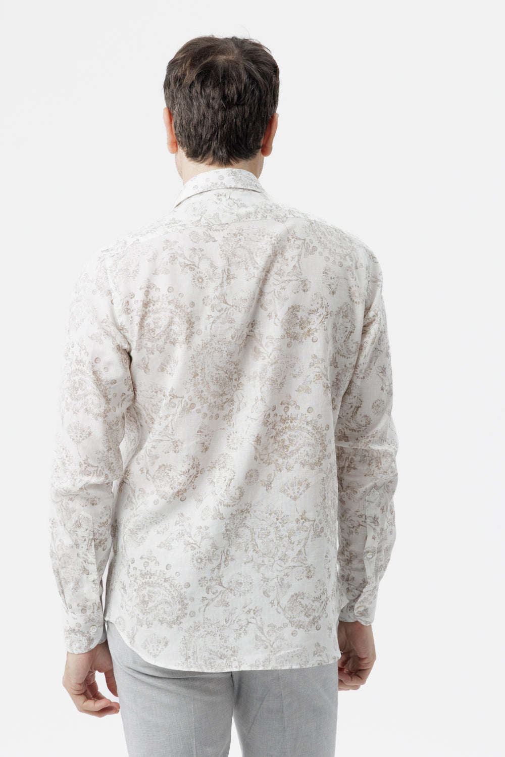 Camicia lino cotone fantasia paisley ecrù