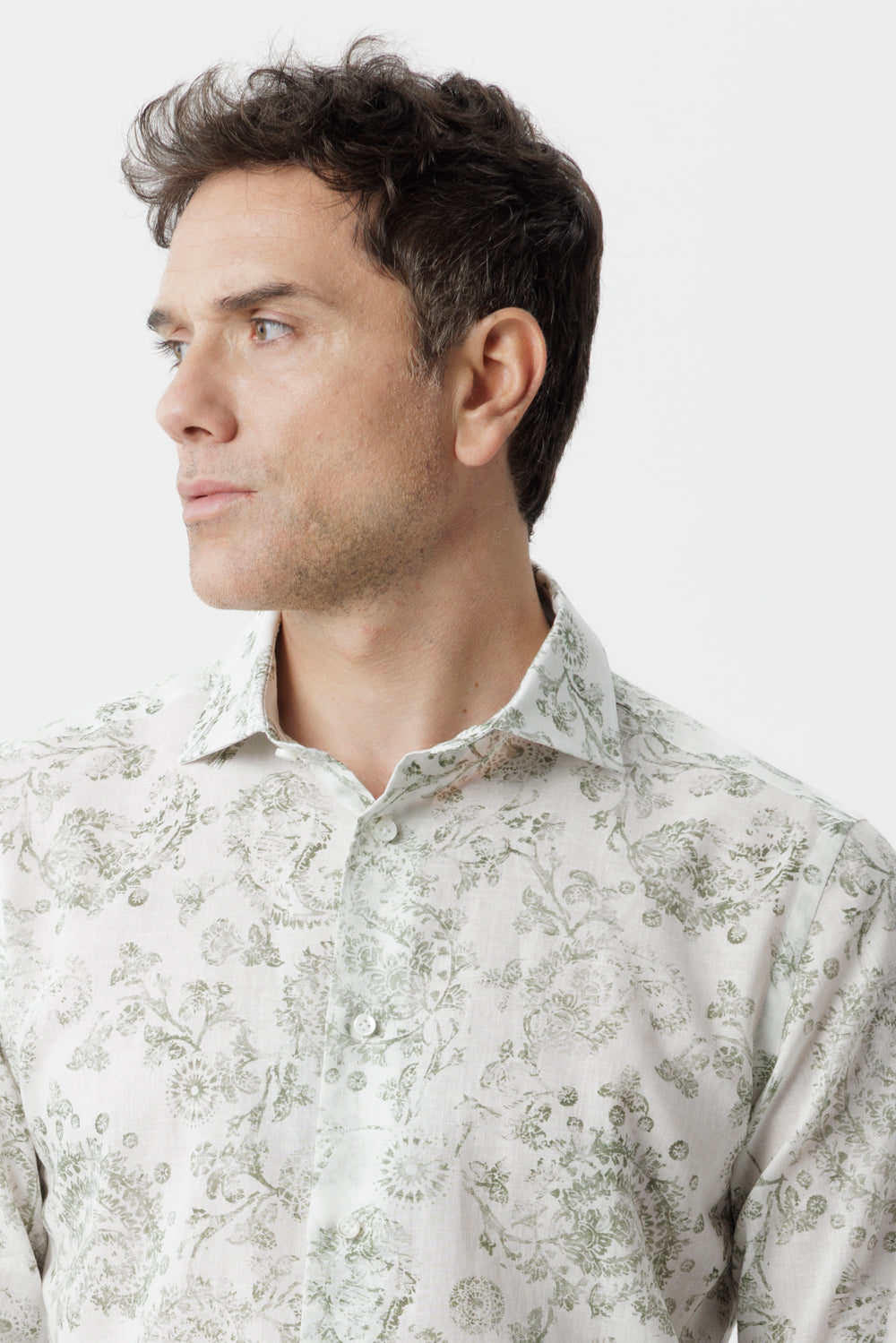 Camicia lino cotone fantasia paisley verde