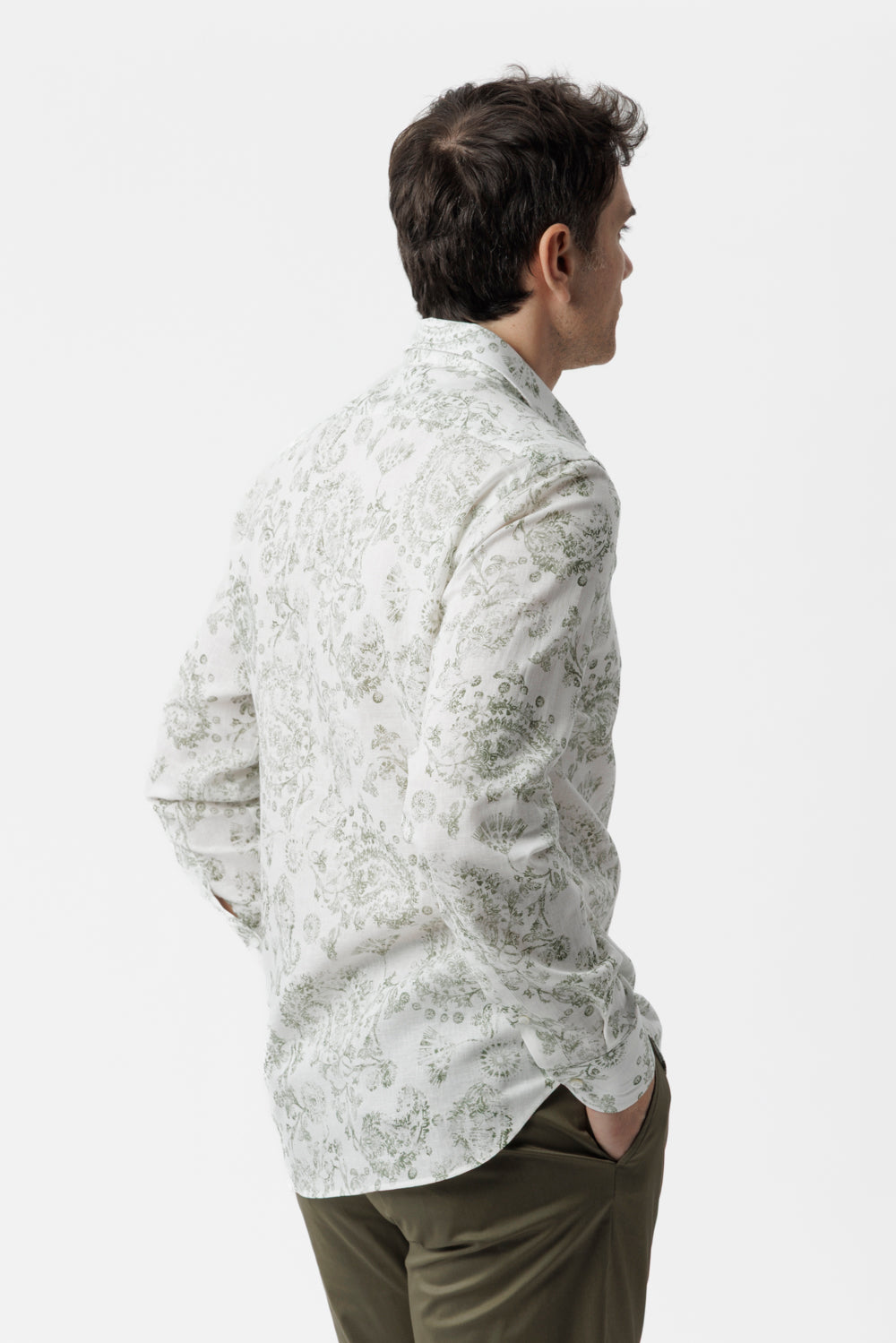 Camicia lino cotone fantasia paisley verde