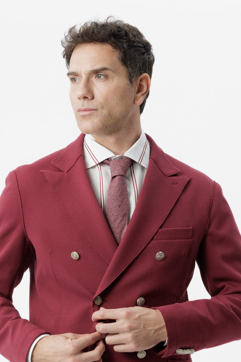 Giacca mezzo petto in cotone stretch con taglio vivo e tasche applicate melanzana