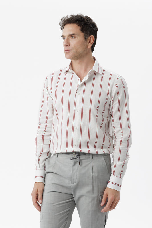 Camicia lino cotone doppia riga bordeaux