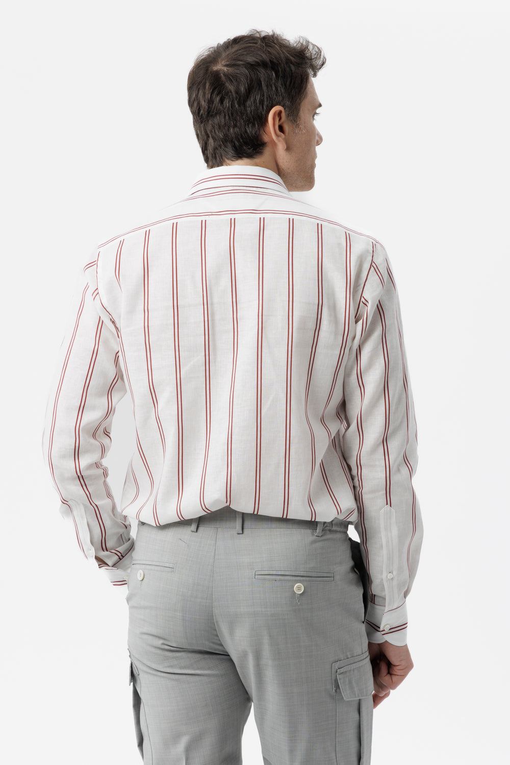 Camicia lino cotone doppia riga bordeaux