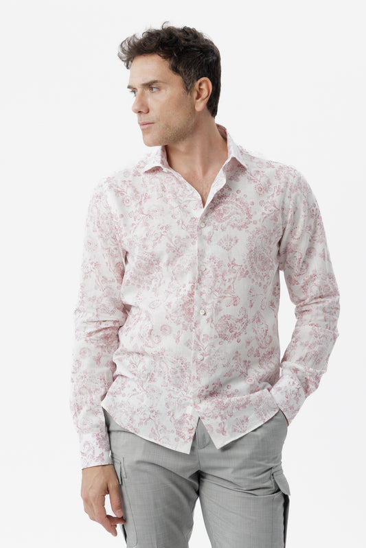 Camicia lino cotone fantasia paisley bordeaux