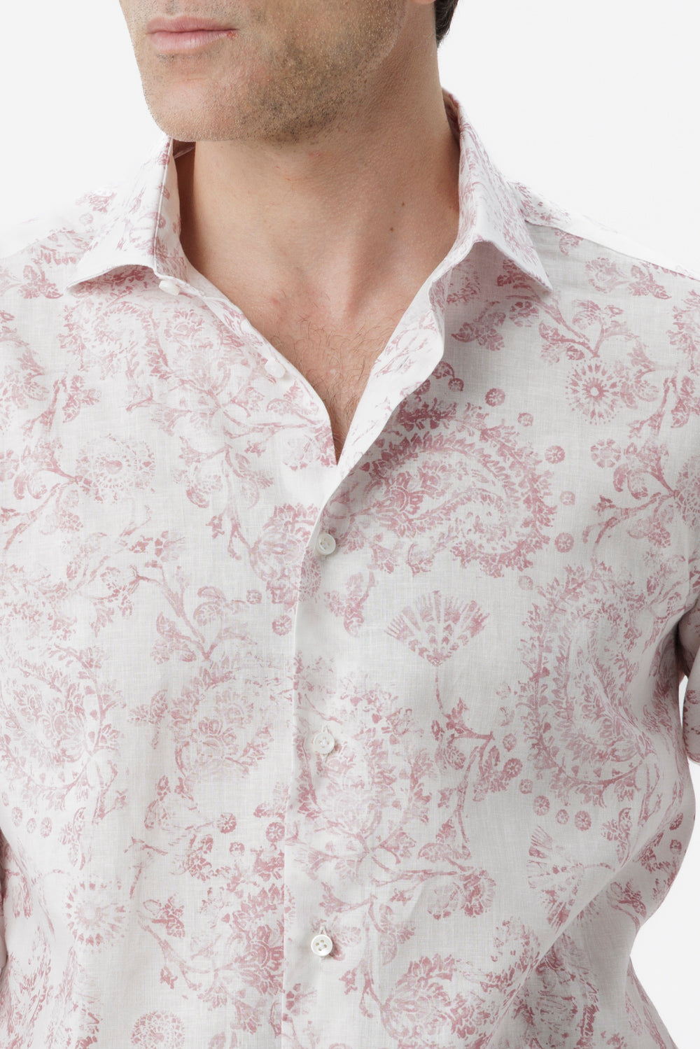 Camicia lino cotone fantasia paisley bordeaux