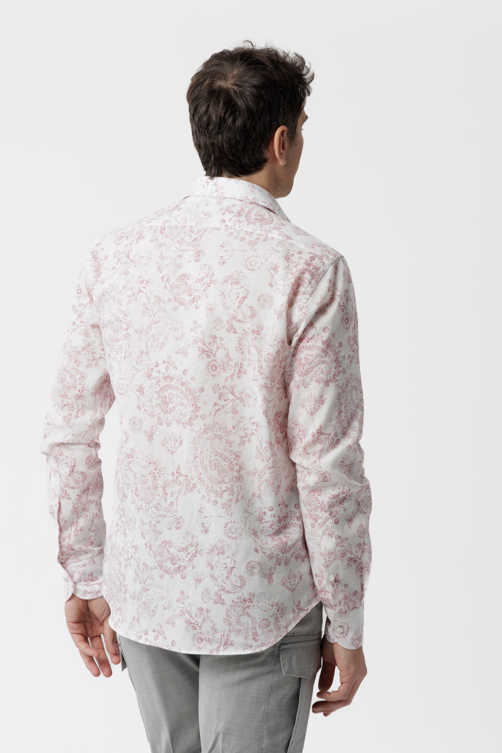 Camicia lino cotone fantasia paisley bordeaux