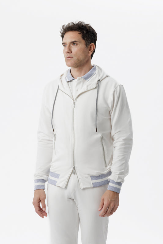 Felpa full zip con cappuccio bianco