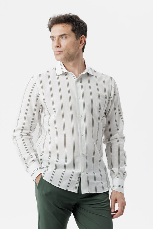 Camicia lino cotone doppia riga verde