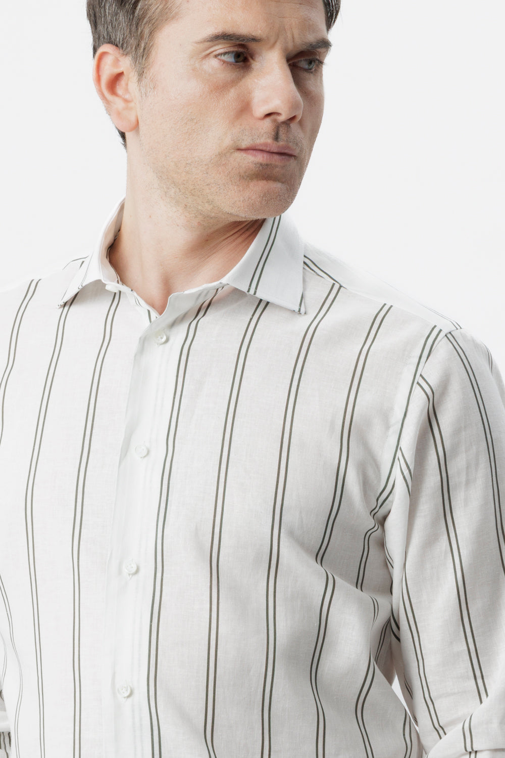 Camicia lino cotone doppia riga verde
