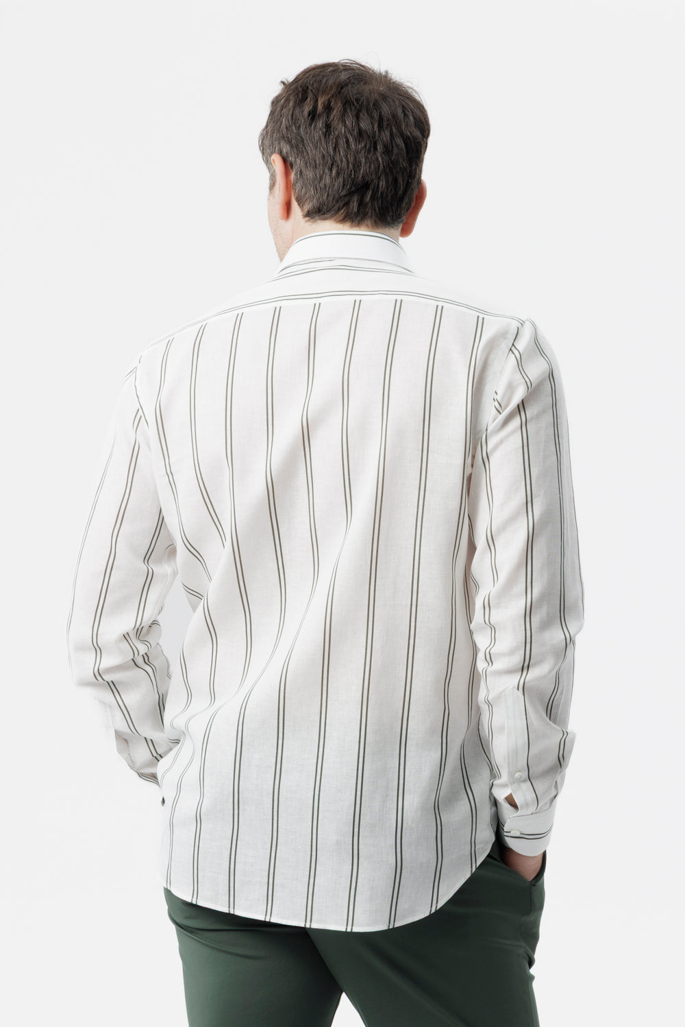 Camicia lino cotone doppia riga verde