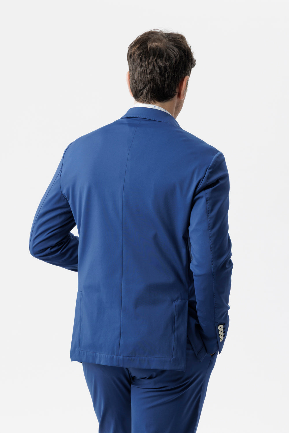 Giacca travel destrutturata in tessuto idrorepellente bluette
