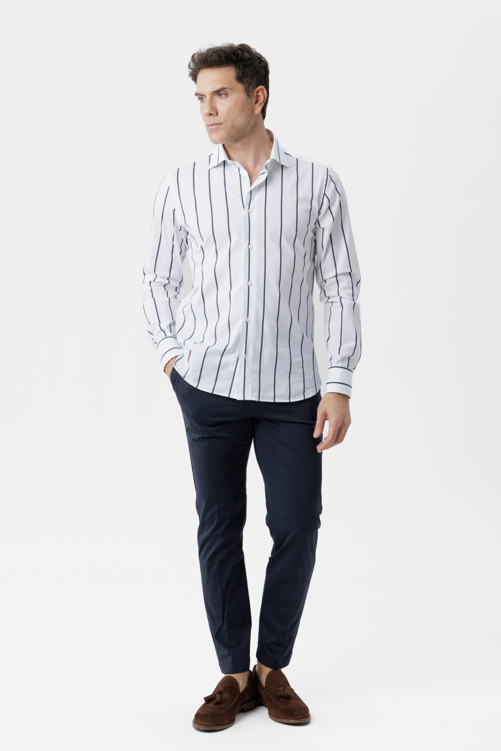 Camicia in cotone riga blu