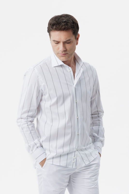 Camicia in cotone riga grigio