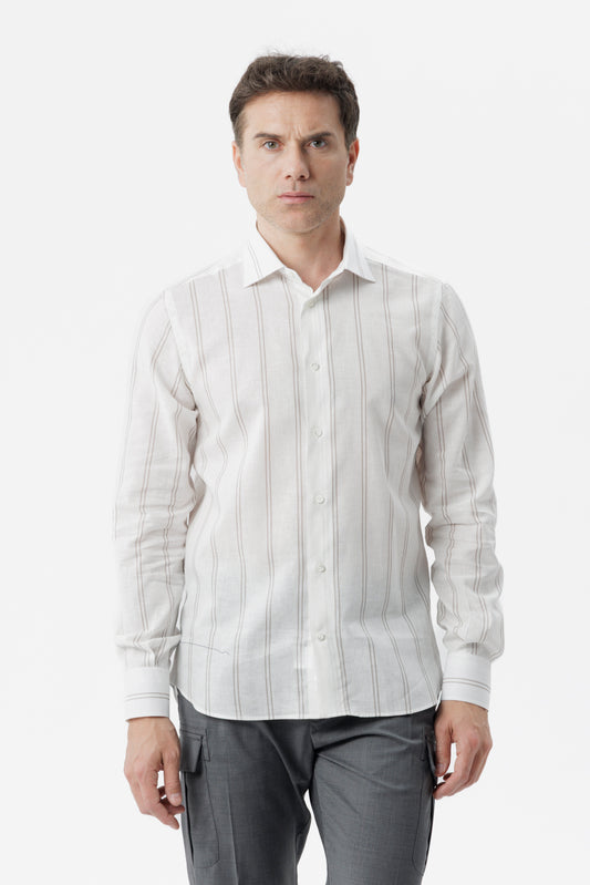 Camicia lino cotone doppia riga grigio