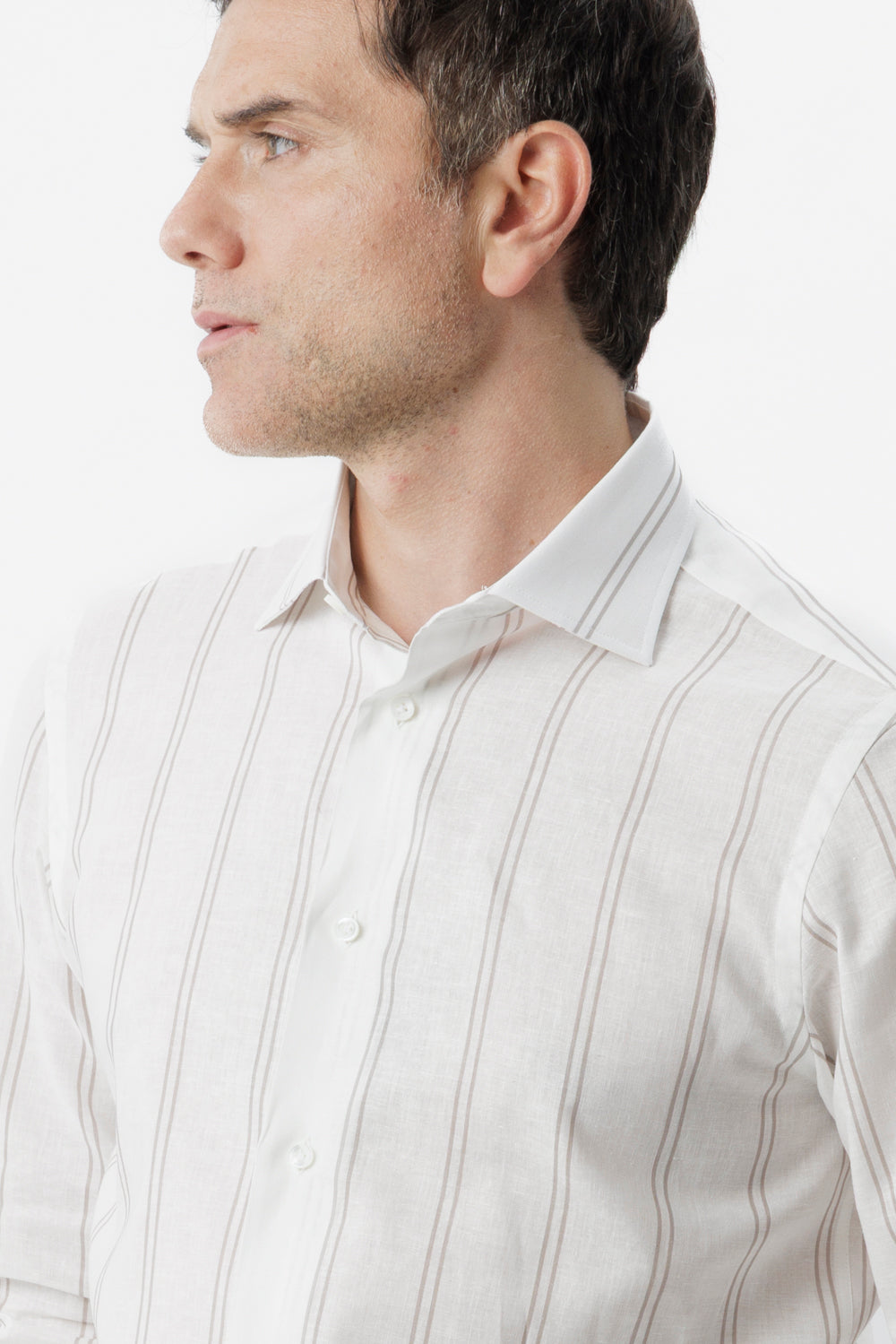 Camicia lino cotone doppia riga grigio
