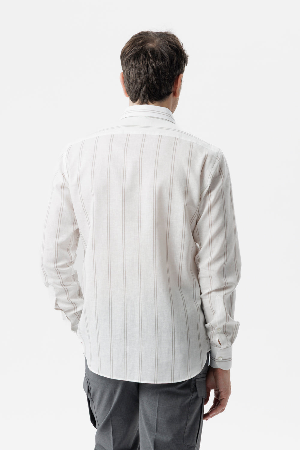 Camicia lino cotone doppia riga grigio