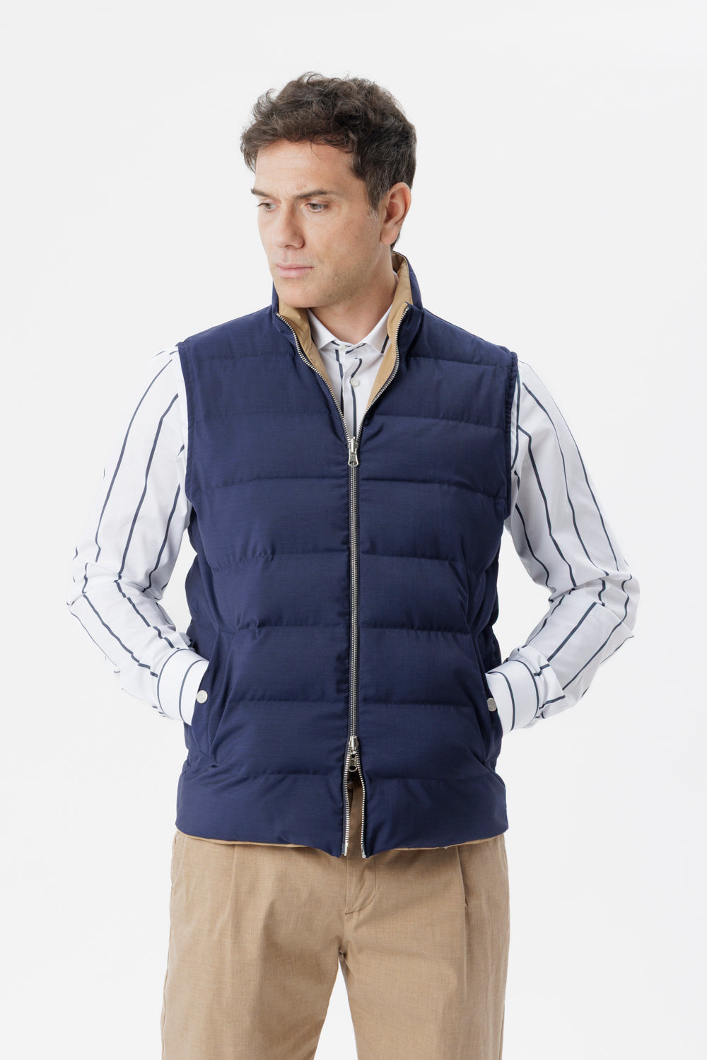 Gilet Reversibile con Imbottitura Cashpad blu/cammello