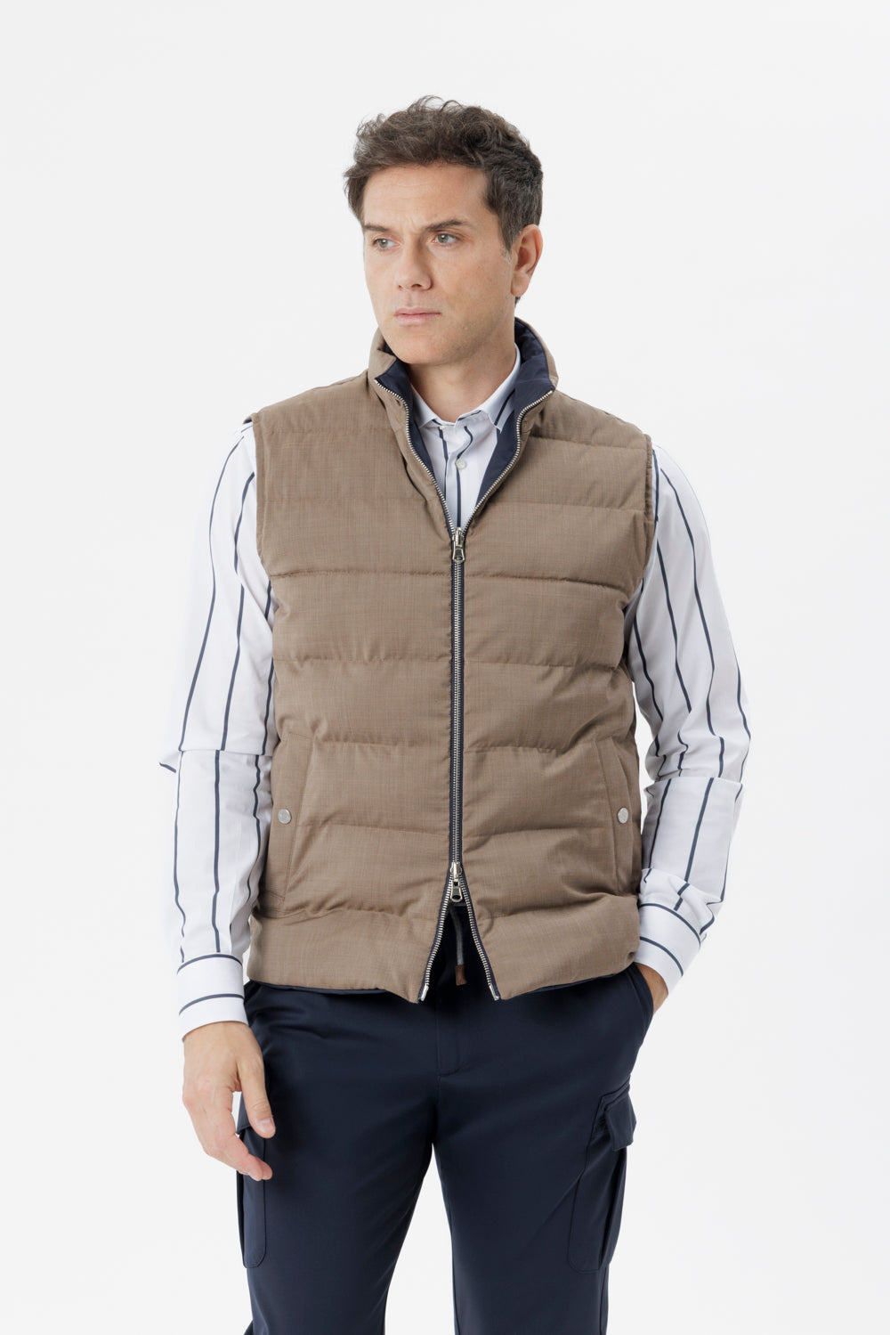 Gilet Reversibile con Imbottitura Cashpad camel/blu
